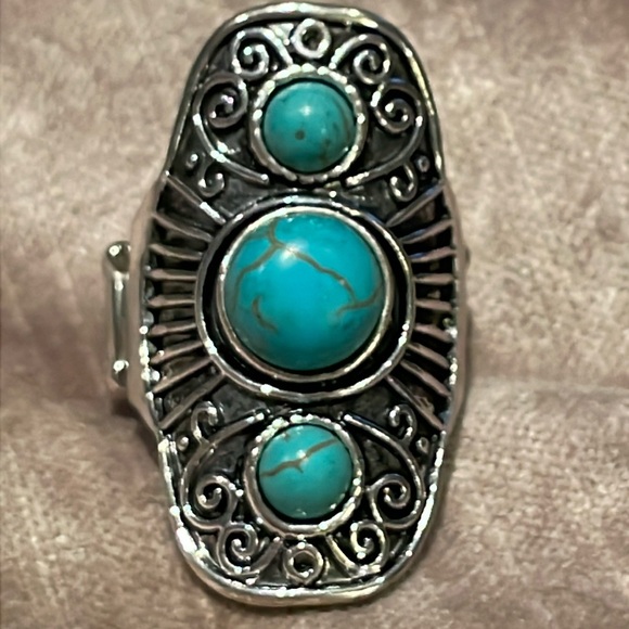 Turquoise Southwest Stretch Ring Size 7-8 - Picture 1 of 4